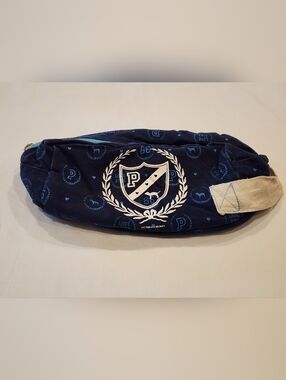 Y2K Victoria's Secret Pink Navy Blue and White Crest Graphic Cosmetic Bag